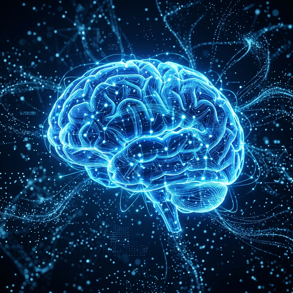 Futuristic AI neural network visualization